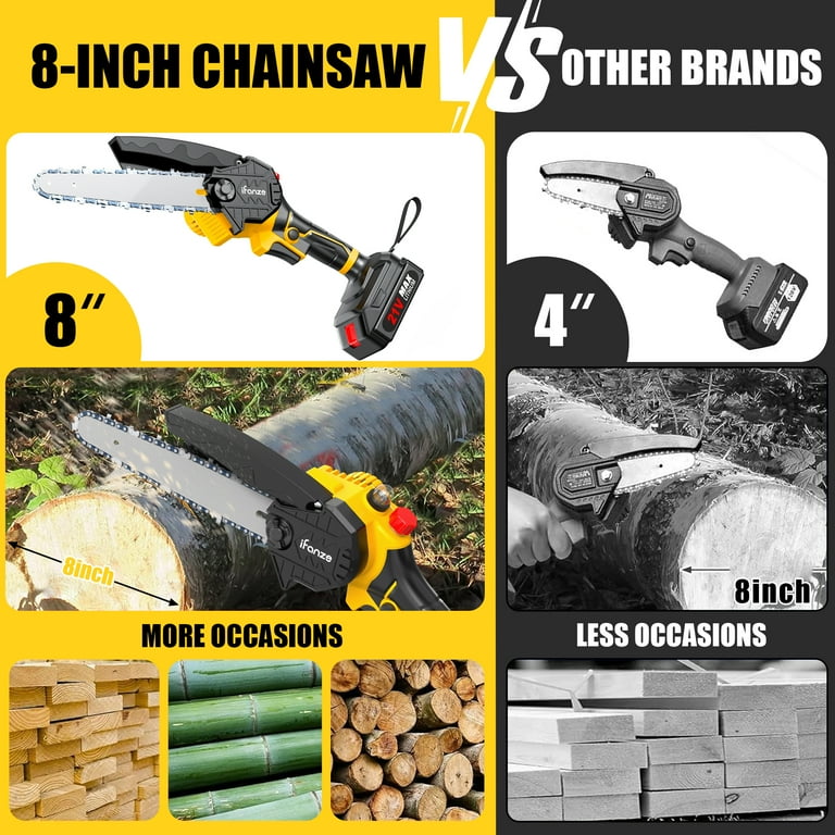 iFanze 8-inch Handheld Chainsaw, 2 Batteries, 3 Chains, For Wood Cutting and Trimming - Walmart.com iFanze 8-inch Handheld Chainsaw, 2 Batteries, 3 Chains, For Wood Cutting and Trimming - Walmart.com