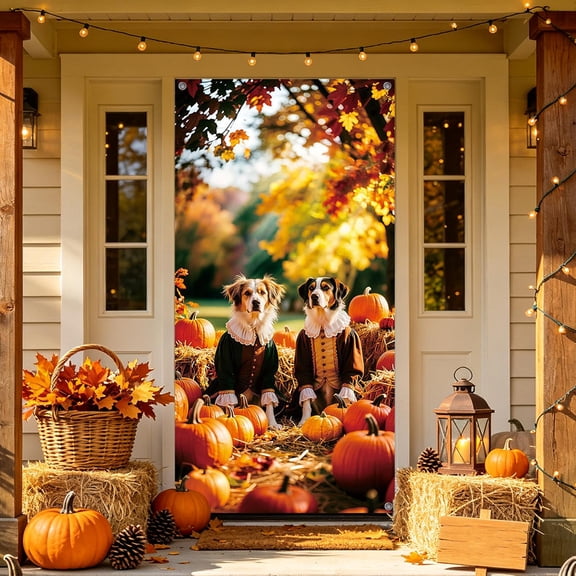 ChicYu Fall Autumn Thanksgiving Door Cover Banner Decorative Harvest Tapestry Polyester Fabric Outdoor Front Porch Wall Hanging for Home Party