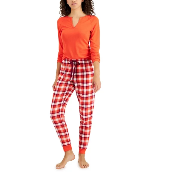 Jenni Women's Cotton Flannel Plaid Pajama Pants, Cabin Plaid Ivory, XXL