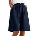 thumbnail image 3 of Hesxuno Women's Wide Leg Shorts Cotton Linen Baggy Shorts Elastic Waist Lounge Pajama Shorts with Pockets Summer Casual Beach Shorts Navy M, 3 of 7