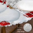 thumbnail image 3 of Red Christmas Round Tablecloth, Fitted Table Cover with Elastic for 45"-54" Round Tables, Snowman Snowflake Gifts Xmas Tree Table Cloth Outdoor Indoor Dinning Party Waterproof Tablecloths, 3 of 7