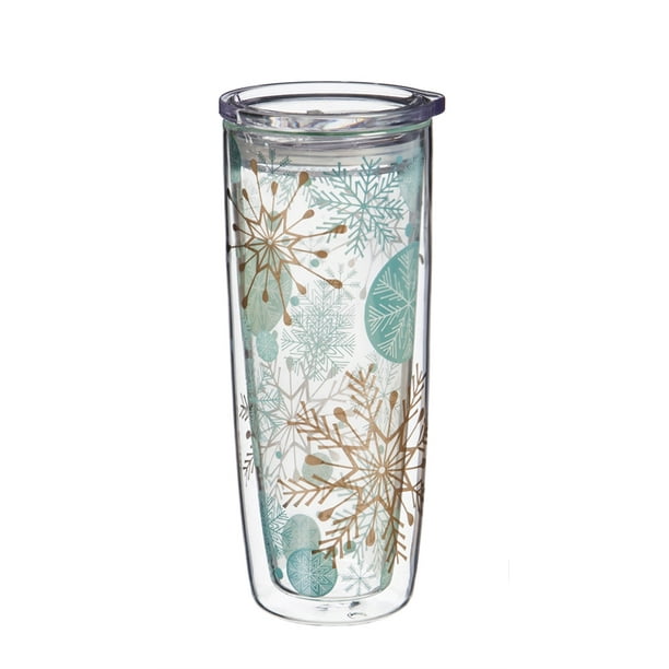 Double Wall Glass Tumbler W Metallic Accents And Box 16 Oz Snowflakes Walmart Com Walmart Com