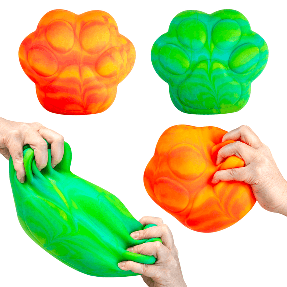 ORB Easy Sqweezy Giant Squishy Cat Paw - 1 Assorted Color (Green or Orange) - Stretch, Squeeze, Snuggle This Extra Soft Big Toy Cat Paw for Stress Relief - Large Squishy Fidget Toy for Kids and Adult