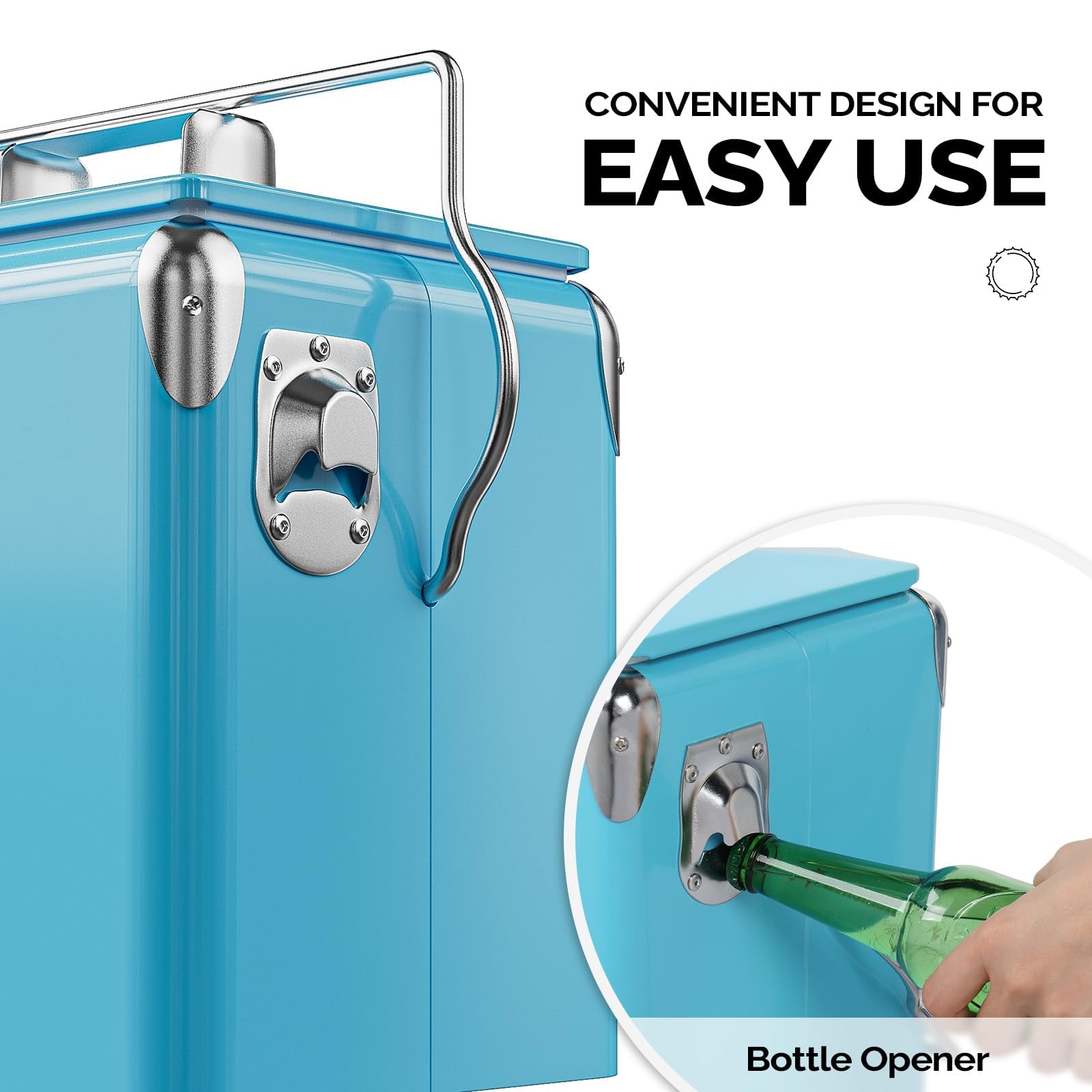 14QT Small Insulated Portable Cooler, Retro Vintage Hard Metal Cooler for BBQ, Camping, Fishing, Picnic, Outdoor Activities