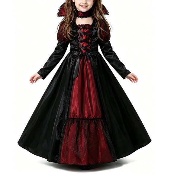 QSAWXQZ Girls WitchDress Long Sleeve Square Neck a Lined Maxi Dress for Halloween 3-4Years