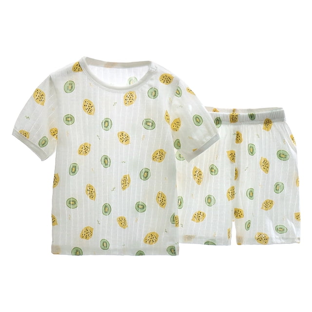 Gibobby Conjunto de pants para niño Ropa de manga corta para niños pequeños y Niñass, pijamas para niños, ropa de dormir, estampados de dibujos animados, Tops,(Verde, 2-3 Años)