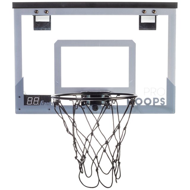 Franklin Sports Modèle No 54272K2 Pro Hoops avec Pointage à DEL Panneau Arrière de basketball par-Dessus la Porte avec un Panneau Arrière Lumineux à DEL Résistant aux Bris, Bord Métallique Noir de 9,5 Po avec Filet durable à 8 Boucles, Capteur Sans Palette et Affichage Numérique du Pointage à DEL dans le Coin Inférieur Gauche.