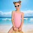 thumbnail image 2 of BOBOGOJP Girls Swimsuit Solid Color Cut Out One Piece Bathing Suit with Chest Pad Adjustable Strap Round Neck Girls' Swimwear Pink for Size 10-11 Years, 2 of 9