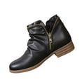 thumbnail image 3 of LTTVQM Ankle Boots for Women Casual Low Block Heel Arch Support Slip-On Booties with Side Zipper Leather Fall Winter Wide Width Round Toe Non Slip Walking Short Boots Black 41(US-8.5), 3 of 4