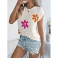 thumbnail image 6 of Women'S Cap Sleeve Floral Short Sleeve Sweater Crew Neck Casual Knit Pullover Tops Color M, 6 of 10