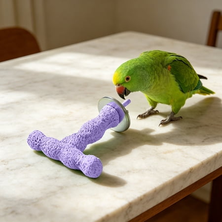 Bird Perch Stand for Parrots, Natural Mineral Rough Texture Bird Cage Perch, T-Shaped Grinding Stick for Beak & Nail Care, Colorful Pet Bird Toy for Budgies, Parakeets, Cockatiels