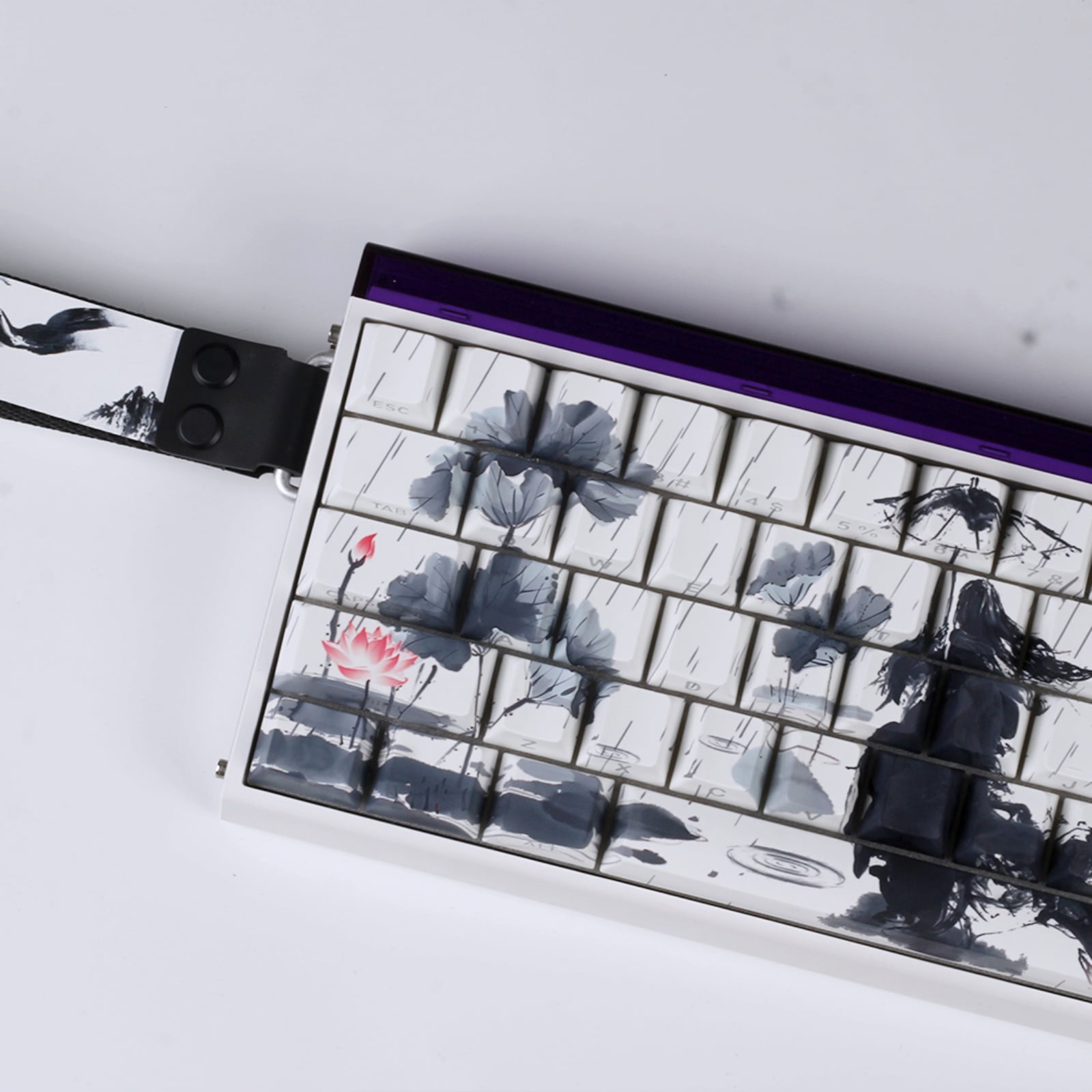 Wear Resistant Rain Flower Theme Keycaps Side Printed Wear Resistant for Gaming and Use 60% 68% Pattern