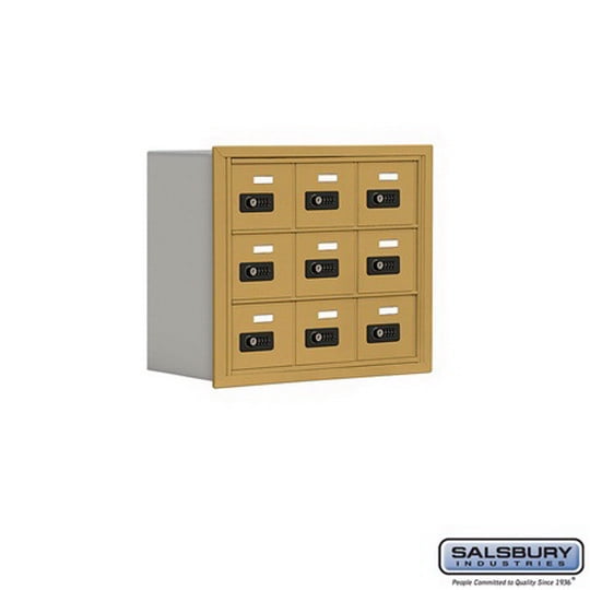 Salsbury Industries 19038-09GRC Cell Phone Storage Locker - 3 Door High Unit (8 Inch Deep Compartments) - 9 A Doors - Gold - Recessed Mounted - Resettable Combination Locks