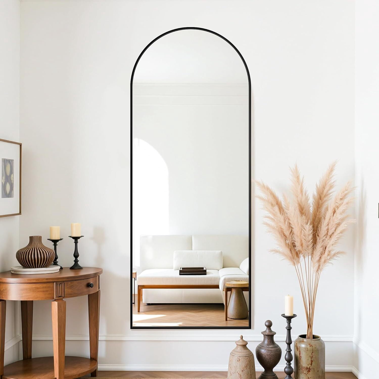 Dscont 19"x57" Arched Full Length Mirror Modern Floor Mirror with Aluminum Frame, Black