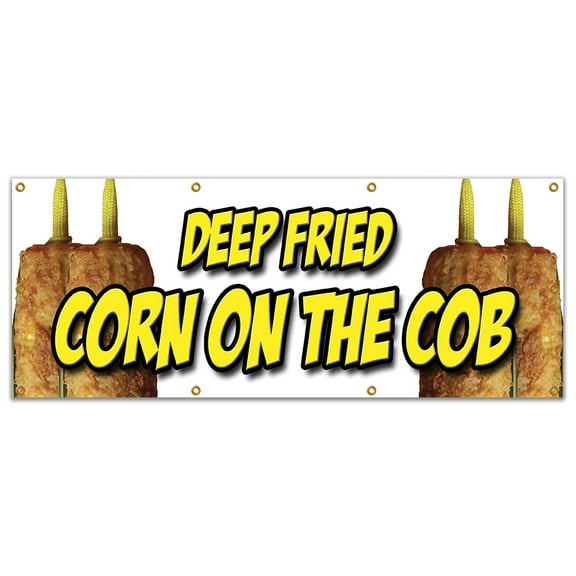 36"x96" DEEP FRIED CORN ON THE COB BANNER SIGN on a stick snack cornmeal crust