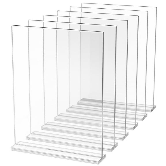 6 Pack Acrylic Sign Holder 8.5 x 11 Inch T-Shape Double Sided Display Stand Clear Brochure Menu Photo Paper Holder for Restaurant Office Wedding Bar