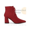 thumbnail image 3 of BLISSFUL STEP Pointed Toe Lace Up Block Heel Ankle Boots for Women Red 9, 3 of 4
