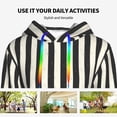 thumbnail image 4 of Balery Black And White Thick Stripes Pattern Womens Long Sleeve Hoodie, Pullover Hooded Sweatshirt, Kangaroo Pocket Hoodie with Eye-catching Drawstrings-Medium, 4 of 7