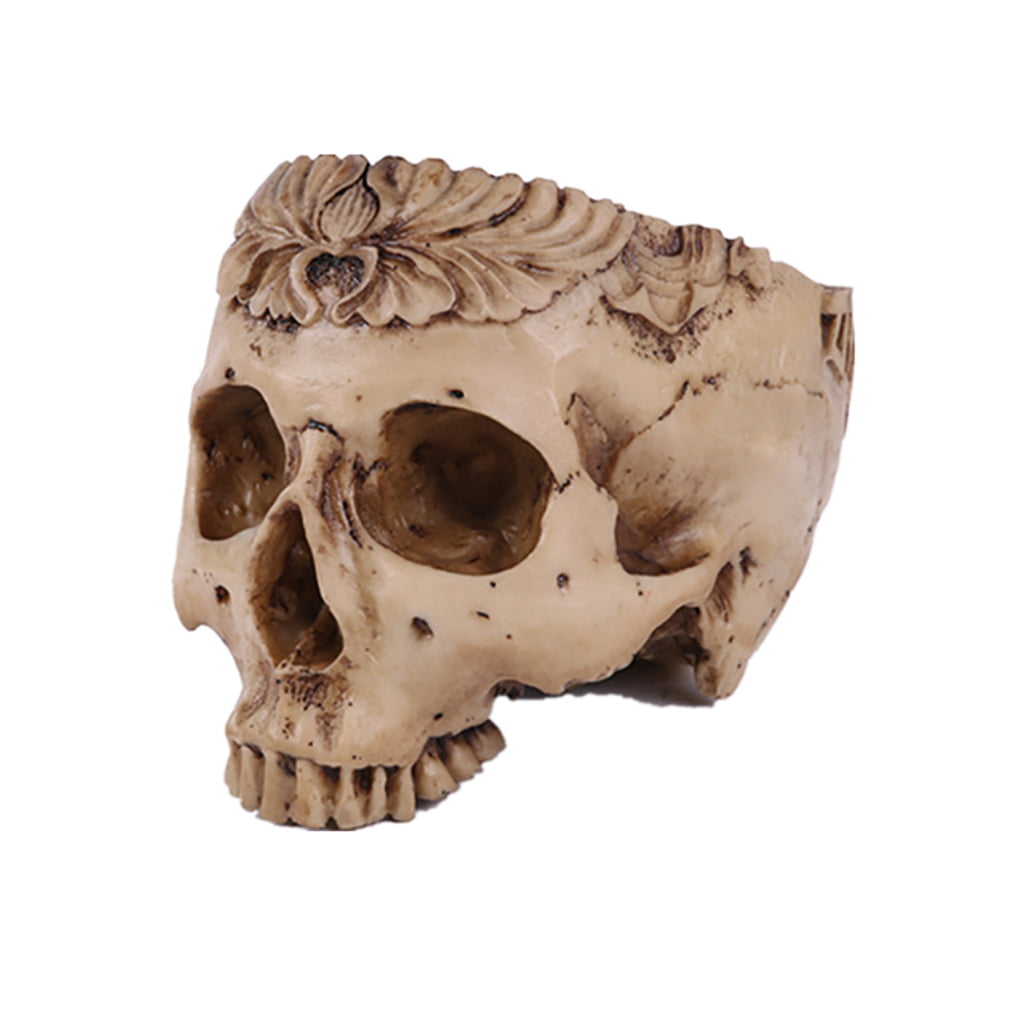 Resin Skull Head Design Flower Pot Planter Container Replica Skeleton Decor Gift 
