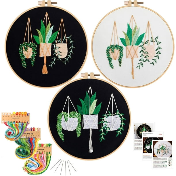 Kits de manualidades de bordado para adultos con estampado de punto de cruz para principiantes con patrones, divertidos kits de pasatiempos con aros de bordado e hilos de colores, manualidades para mu