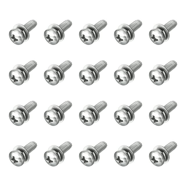 M4 x 12mm 304 Stainless Steel Phillips Pan Head Machine Screws Bolts Combine with Spring Washer and Plain Washers 20Pack