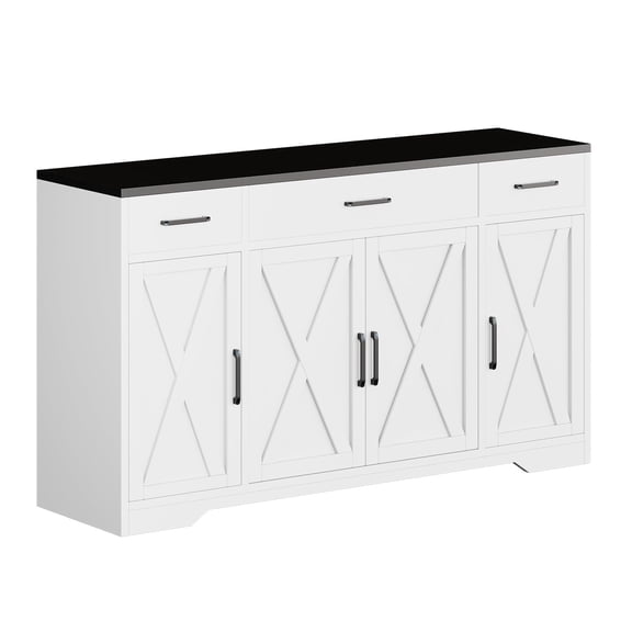 Panapinka 55inch Buffet Cabinet with Drawers, Wood Coffee Bar Large Sideboard Buffet Storage Cabinet with Shelves Doors for Kitchen Dining Living Room