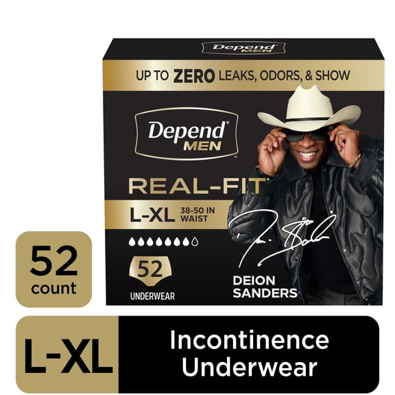 Depend Real Fit Incontinence Underwear for Men, Adult Diapers, L/XL, Black, 52 Count