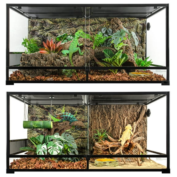 120-Gallon Large Reptile Terrarium – 48" x 24" x 24" Front-Opening Glass Tank with Screen Ventilation, Can Be Used as 2 Separate Habitats, Easy Assembly