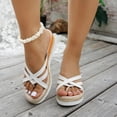 thumbnail image 2 of Espadrilles for Women Bow Slide Sandals Strappy Wedge Platform Heels Casual Summer Dressy Flip Flops White Size 8.5, 2 of 7