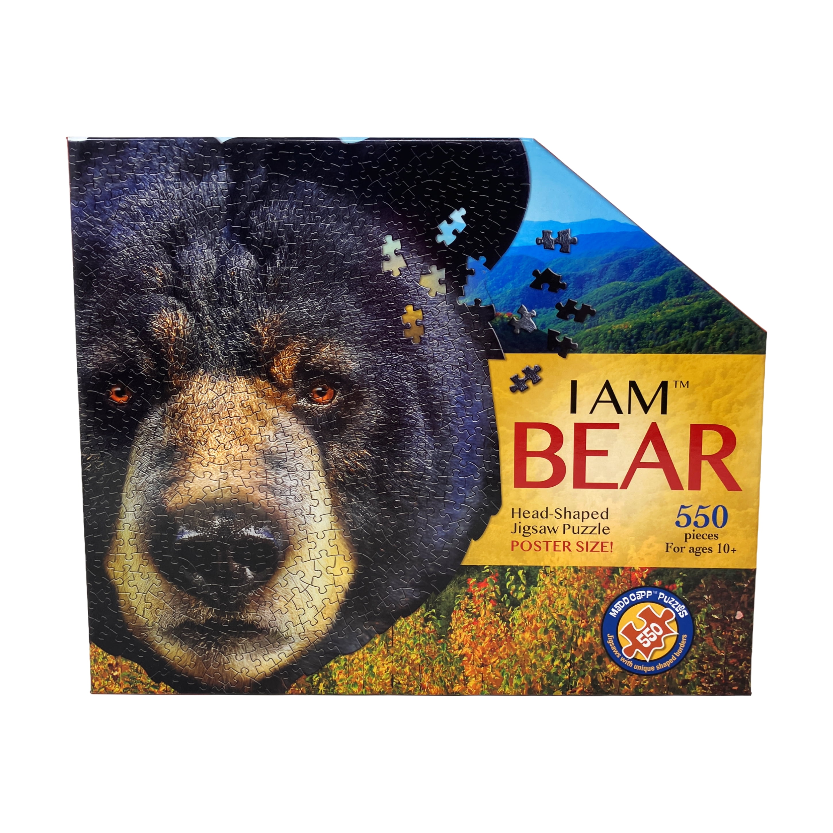 Madd Capp BEAR 550 Piece Jigsaw Puzzle For Ages 10 and up - 3004 - Unique Animal-Shaped Border, Poster Size, Challenging Random Cut, Five-Sided Box Fits on Bookshelf, Includes Educational Fun Facts