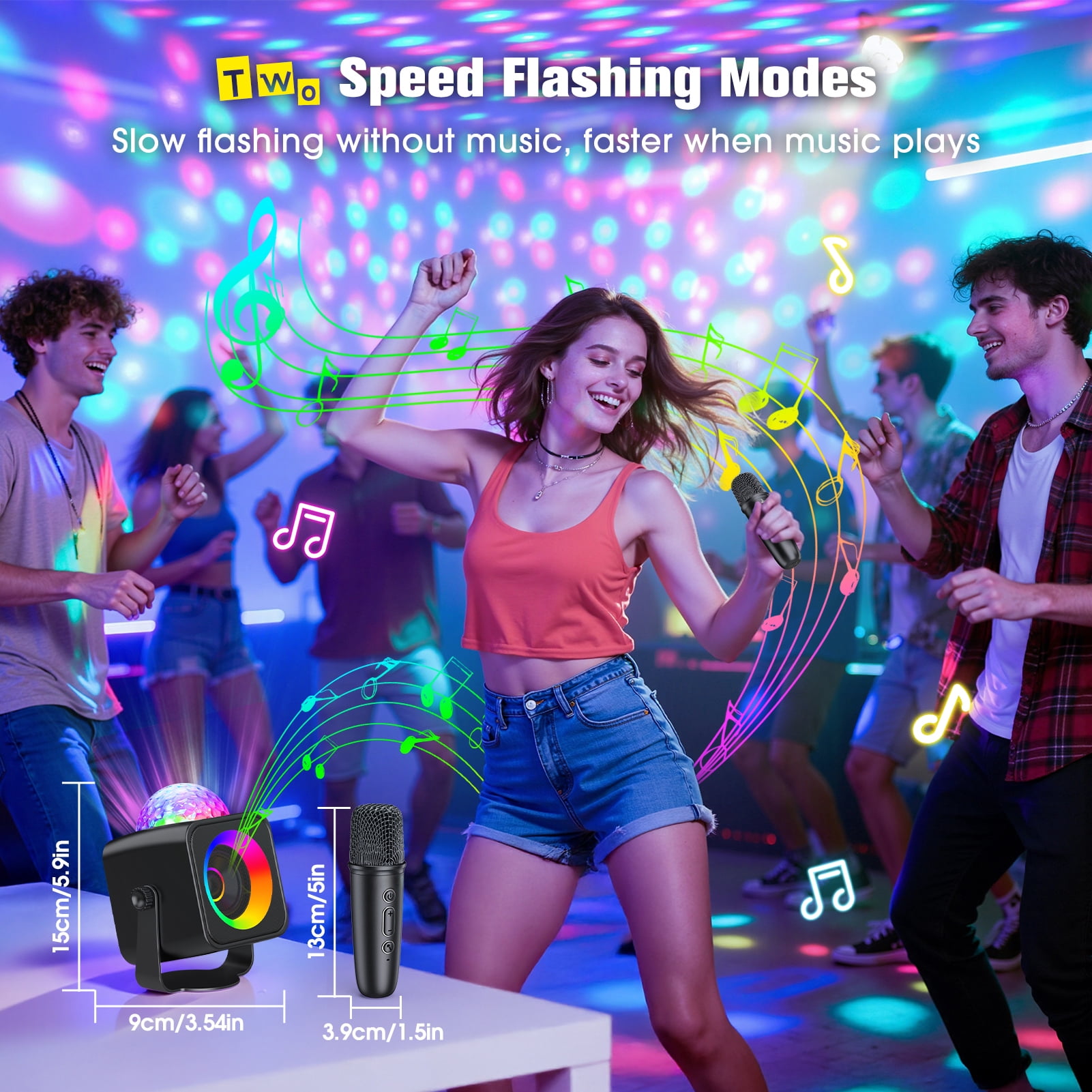 Karaoke Machine for Kids Adults, Portable Bluetooth Karaoke Speaker with 2 Wireless Microphones and Disco Party Lights, Mini Singing Toy Gift for Girls Boys Ages 4-12