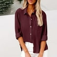 thumbnail image 2 of Ecqkame Womens Button Down Shirts Turndown Collar 3/4 Sleeves Solid Color Tops Elegant Dressy Business Casual Blouses 01-Wine L, 2 of 6