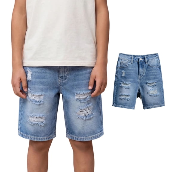 Boys Jean Shorts Distressed Ripped Denim Shorts Slim Fit Fashion Summer Jeans Shorts 7-8 Years Shorts Boys
