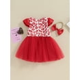 thumbnail image 4 of Bslissey Baby Girls Valentine’s Day Dress Short Sleeve Lips Print Tulle A-line Dress Infant Toddler Sweet Casual Princess Dress with Bow Headband 3M 6M 9M 12M 18M 24M, 4 of 9