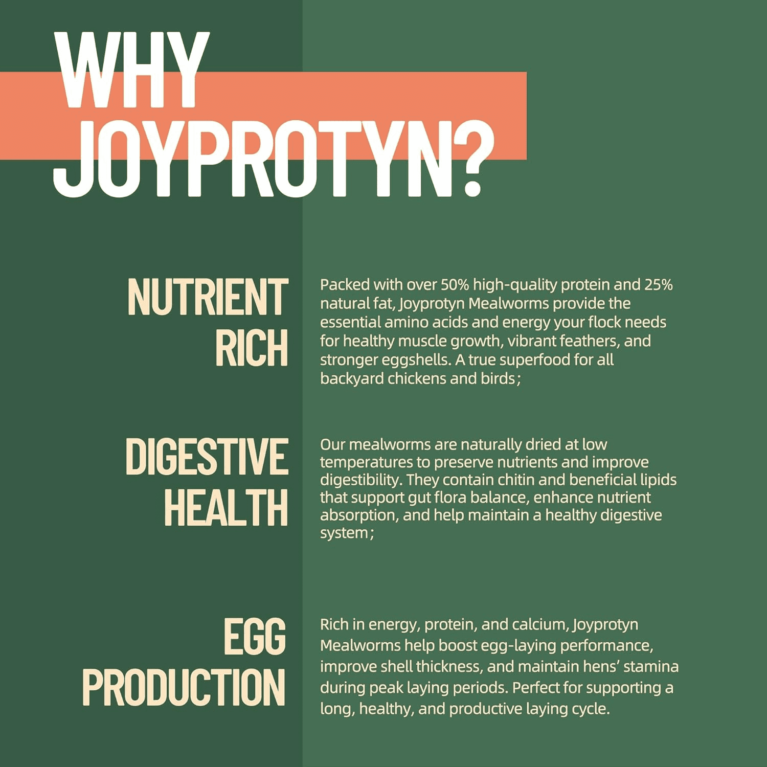 Joyprotyn 5LB Non-GMO Dried Mealworms - High Protein Natural Feed & Chicken Treats for Chickens, Ducks, Wild Birds, Quails & Reptiles - Support Egg Production & Feather Growth