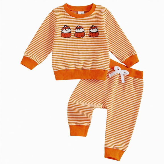 Gibobby Toddler Baby Girl Clothes 1T 2T 3T 4T 5T Fall Winter Outfits Contrast Color Long Sleeve Sweatshirt Pants Sets(2-3 Years,Orange)