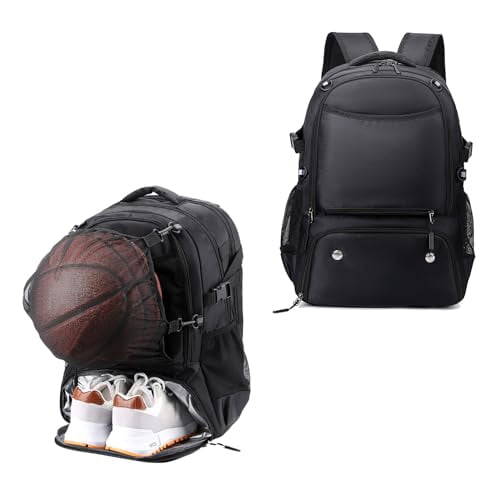 Basketball Backpack, Large Capacity Basketball Bag with Shoe Compartment and Detachable Independent Mesh Bag for Volleyball, Soccer, Breathable Gym Sports Training Equipment Bags f