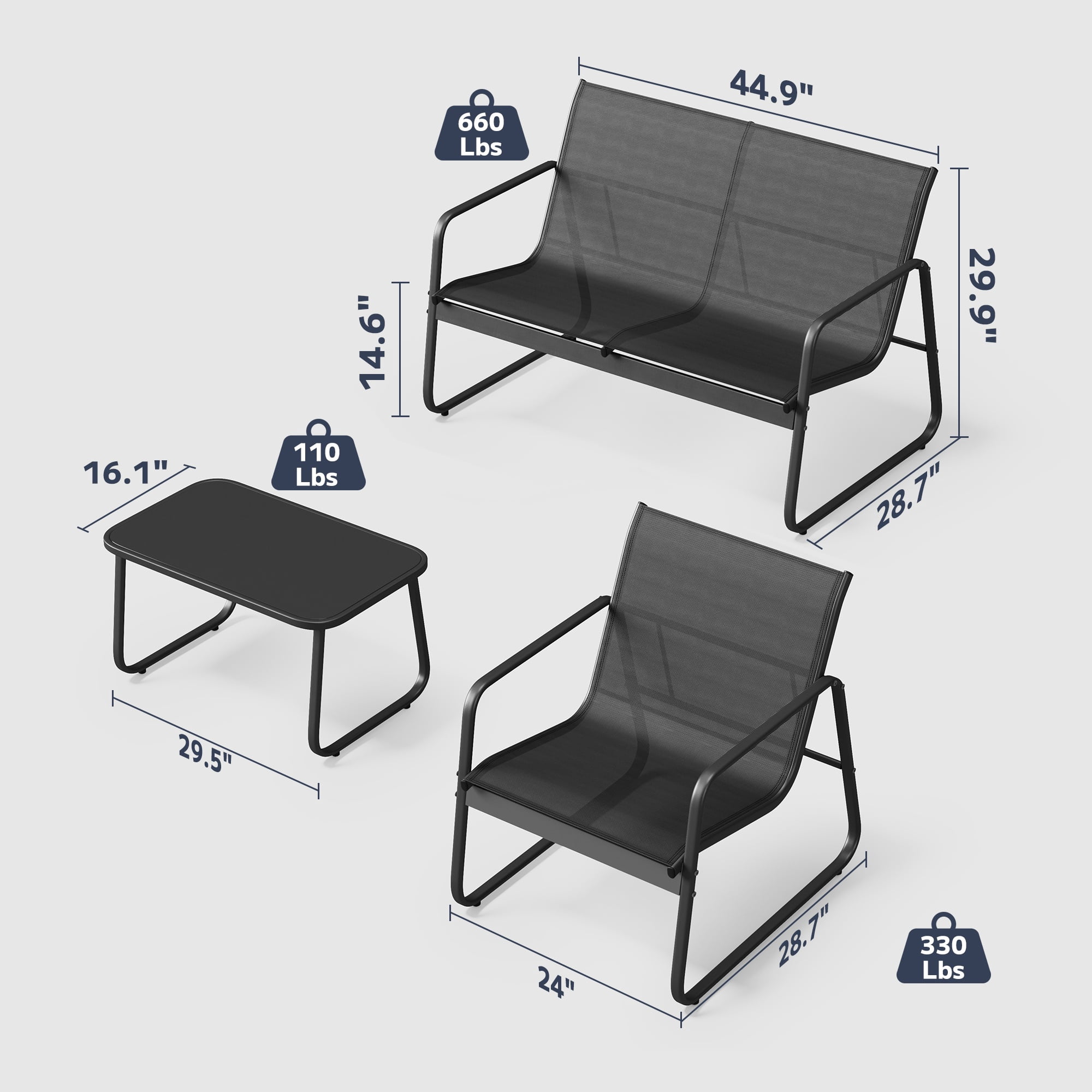 Patio Furniture Set on Sale, Asofer 4-PCS Bistro Set with Coffee Table for Poolside, Porch, Lawn, Black