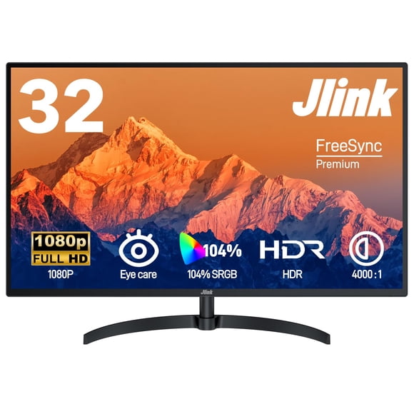 Jlink Monitor de computadora FHD Monitor de 32 pulgadas, pantalla 1920x1080P 60Hz 104% sRGB con HDMI VGA audio de 3,5 mm, HDR, pantalla VA con Freesync, inclinación, montaje VESA