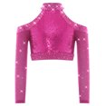 thumbnail image 2 of iiniim Girls Sequin Rhinestones Crop Top Cold Shoulder Long Sleeve Sparkle Tee Hip Hop Jazz Dance Shirt Hot Pink 8, 2 of 7