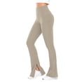 thumbnail image 7 of Women's High Waisted Flared Yoga Pants with Pockets Split Hem Breathable Workout Leggings for Fitness Casual Beige S, 7 of 7