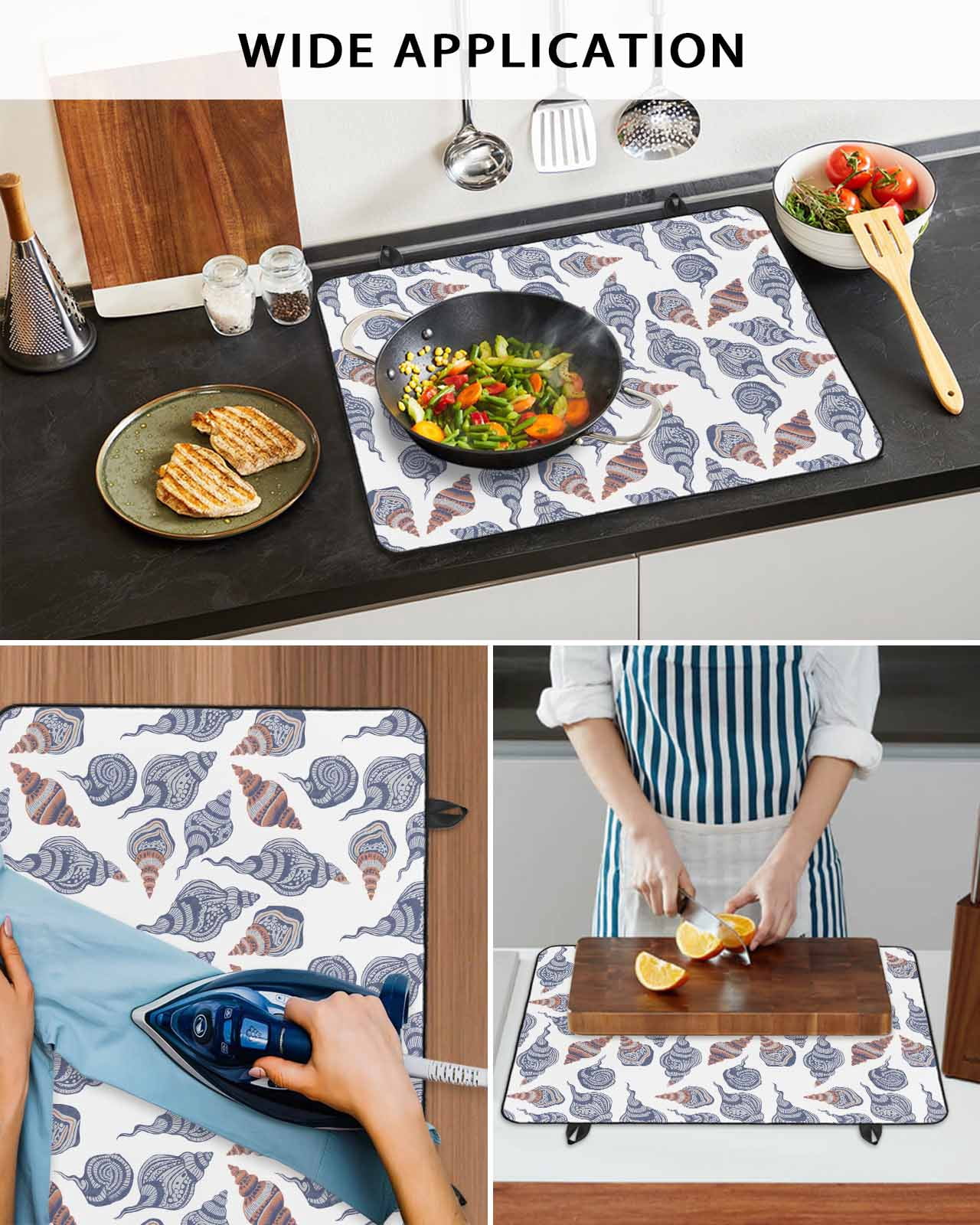 nqOlkjepod Large Induction Cooktop Protector Mat 36"x21", Grey Blue Coastal Stove Top Covers for Electric Stove, Summer Beach Conch Nautical Decorative Stove Burner Cover Mats, Glass Top Stove Cover