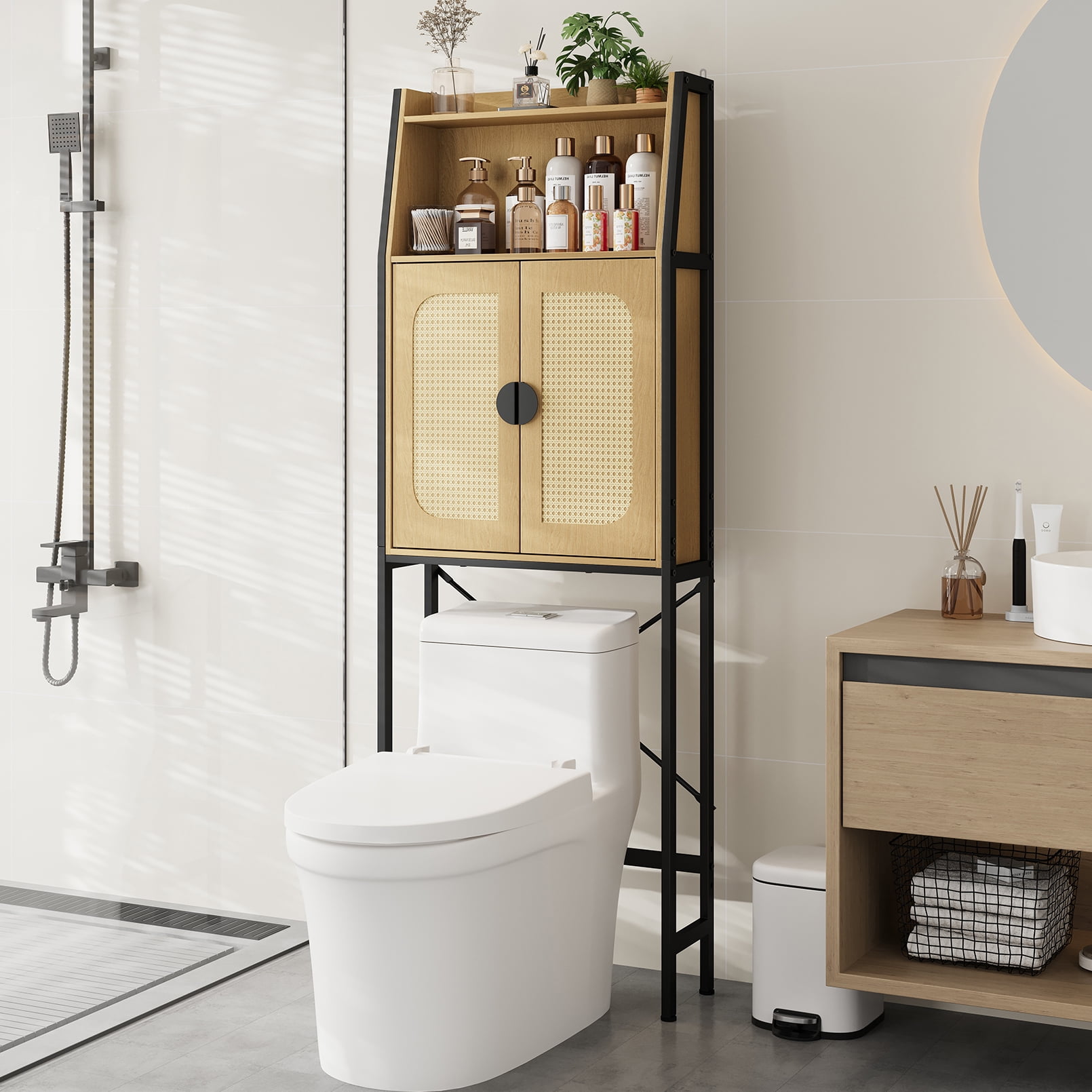 Vividwood Over-the-Toilet Cabinet with Soft Close Doors, Off-White