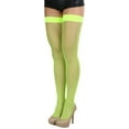 thumbnail image 5 of ToBeInStyle Womens Sexy Nylon Versatile Fine Fishnet Thigh High Stockings w/ Opaque Band - Neon Green, 5 of 6