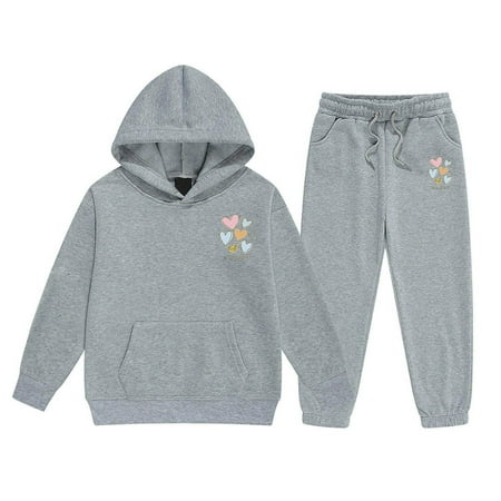 Tiijoy Sweatsuit for Girls Hearts Print Fleece Hoodie Jogger Pants Outfits Sizes 12-13