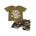 thumbnail image 1 of KuriozudKids Blouse à Manches Courtes Col Rond Imprimé Lettre Camouflage Shorts, 1 of 5