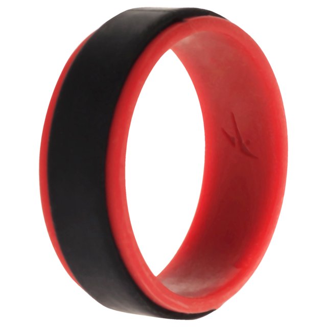 Anillo de boda de silicona con 2 capas - Rojo-Negro de ROQ para hombre - Anillo de 12 mm