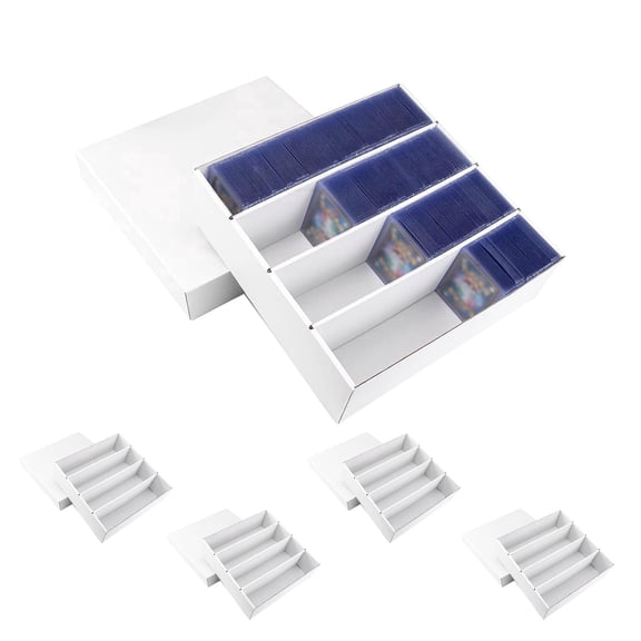 XRACV 5 Pack Toploader Trading Card Storage Box, 4 Row 3200 Count White Cardboard Storage Box for Basketball/MTG/TCG/Sports/Game Cards Organizer and Collection