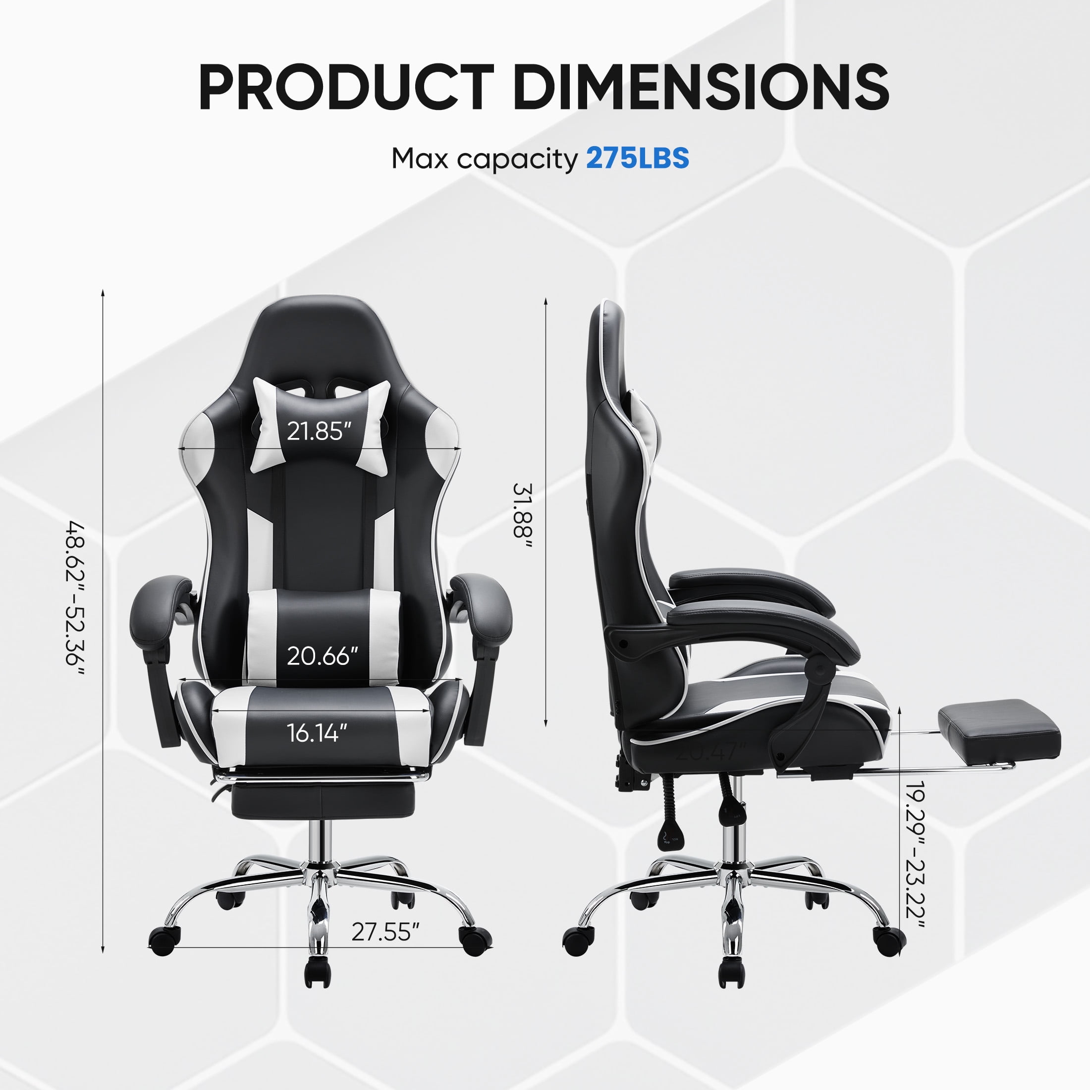 EDX Ergonomic Gaming Chair High Back Office Chair with Lumbar Support and Adjustable Armrests Swivel Racing Chair, Black and White
