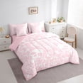 thumbnail image 2 of Castle Fairy Gothic Skull Queen Bedding 7pcs,Boho Floral Damask Bedding Comforter Set Queen,Blush Pink,Pink Reversible, 2 of 7